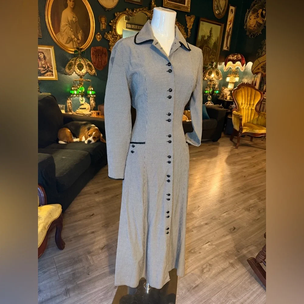 80s Pinup Houndstooth Coat Dress – Vintage Size 6 – Mix It Label - Picture 11 of 12